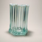 Unmarked Blue White Clear Ribbed Art Glass Decorative Vase  8 In Tall
