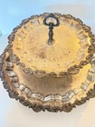 Vintage Large 2 Tier Silver Plated Serving Tray Footed Pastry Stand Ornate Scrol