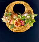 Vintage Hand Woven Wicker Floral Basket Flat Wall  easter spring Decor 12   