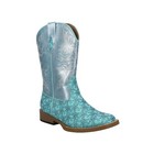 Roper Glittery Floral Square Toe Cowboy  Youth Girls Blue Casual Boots 09-018-19