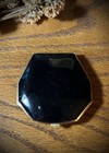 Vintage Elgin American Guilloche Black And Gold Enamel Rose Compact With Mirror