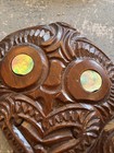 Vintage Tiki Maori Hand Carved Wood Teko Paua Shell Eyes New Zealand Timber
