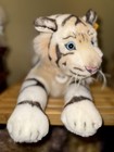 New Steiff German Bharat Stuffed White Tiger Blue Eyes Plush Jungle Cat 066153