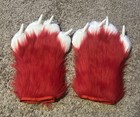 Red White Faux Fur Fursuit Paws Paw With Claws