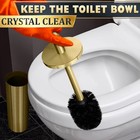 Gold Toilet Brush   Holder Set     Stainless Steel  Replaceable Head  Splash Guard