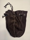 Brown Suede Drawstring Dice Bag Floral Lining Handmade Velvet Pouch 9 Inch Tall