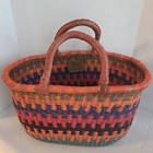African Alaffia Bolga Market Basket Large Woven Leather Handlehandmade Colorful 