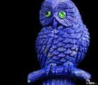 1 9  Lapis Lazuli Carved Owl Brooch  Gemstone  Tsavorite Eyes  Crystal Healing