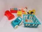 8 Pc Vtg Fisher Price Little People Nursery Set Crib W  Baby  Stroller  Playpen