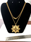 Vintage Monet Gold Tone Star Leaf Pendant Chain Necklace 29    Long  Circa 80s