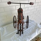 Vintage Wooden Horse Pull Toy On Wheels W  Handle Bars Brown