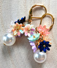 Glass Pearl   Acrylic Multicolor Flowers Earring Gp Leverback Handcrafted  750-b