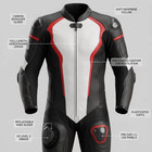 Men s 1-piece Motorcycle Leather Racing Suit Black White Red With Armor