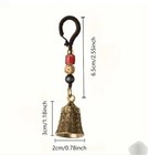 Decorative Asian Script Antique Brass Bell Keychain With Beads  Bronze   Red