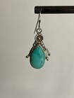 Vintage Signed Ad Sterling Navajo Turquoise Dangle Earrings Flower Teardrop
