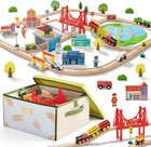 110-piece Wooden Train Toy Set With Folding Storage Box      