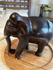 Vintage Wooden Elephant Statue Hand Carved Dark Solid Wood 7  Tall X 8  Wide