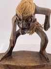 Vintage Carved Wood   Jute Surfer-  Hawaii Tribal Tiki Decor - Braided Hair