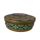 Vintage Mosaic Floral Round Tin Box Gold Interior