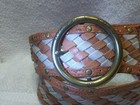 Michael Kors Wide Leather Weave Belt Gold Round Monogramed Buckle Sz M 2 w Great