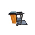 3 shelf Black Janitorial Cart  25 Gallon Capacity  Mop   Broom Hooks