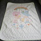 Vintage Homemade Hand Cross Stitch Baby Nursery Quilted Crib Bedding Blanket
