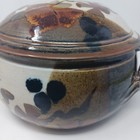 Vintage 86 Hand Made Earthenware Covered Casserole Dish Handles 8  Diam 