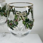 Christmas Wine Glasses Gold Bow Rhinestone Tree Holly Holiday Bar Cart Set Of 6