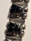 Vintage Mexican Aztec Warrior Sterling Silver And Black Onyx   Panel Bracelet