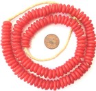 Red Translucent Rondelle Krobo Recycled Glass African Trade Beads-ghana