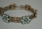 Opaque Mint Green Flower Stretch Bracelet Antique Goldtone