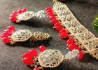 Jaywar Red Beaded Mirror Work Choker Set Ethnic Bridal Jewelry With Tikka