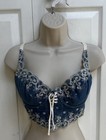 Rare Vintage 90s Victoria   s Secret Sz 34c Denim Embroidered Bra Bralette Usa