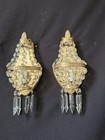 Vintage Antique Pair French Empire Brass Crystal 1 Light Sconces Wall Lights