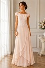 Cameron Blake Peach Blush Lace Chiffon Mother Of The Bride Gown Highlow Dress 8p