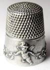 Antique Simons Bros  Sterling Silver Thimble     cupid     Cherubs   Flowers  C1910s