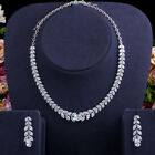 Elegant Silver Plated Cz Zircon Leaf Shape Necklace Earrings Wedding Jewelry Set