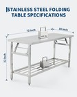 Commercial Stainless Steel Folding Table W  Undershelf  Kitchen Island Worktable