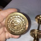  4  Antique Sargent Brass Bronze Lion Door Knobs With Rosettes  Restored