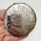 Vintage Sterling Silver Japanese Chrysanthemum Floral Etched Mirror Compact
