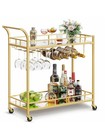 Bar Cart Home Wine Serving Cart 2 Mirrored Shelves Glass Holders