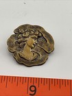 Vintage Stamped Brass Art Nouveau Lady Flowing Hair Picture Button Circa 1900