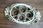 Vintage Florenza Signed Lipstick Holder 4 Tube Jeweled Rhinestone Pearl Vanity