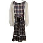 Gunne Sax By Jessica Rare Plaid Lace 60s-70s Prairie Bohemian Midi Dress Size 7