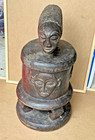 Rare Vintage Yoruba Divination Pot   Lid  odu If    - Wooden Ancestor Head Vessel