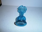 Vintage Blue Swirl Glass Ruffled Vase