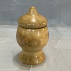 Vtg Turned Wood Folk Art Hand Made Carved Lidded Bowl Dish  Trinket Box 5 X 3 In