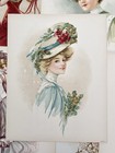 6 Antique Art Nouveau Lady Portrait Lithographs C 1905 Edwardian Fashion
