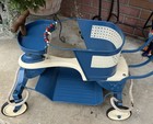 Vintage Taylor Tot Walker Stroller W Wooden Seat Light Blue   White