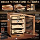 Premium Cigar Large Storage Cabinet Countertop Display Cedar Humidor Glass Top